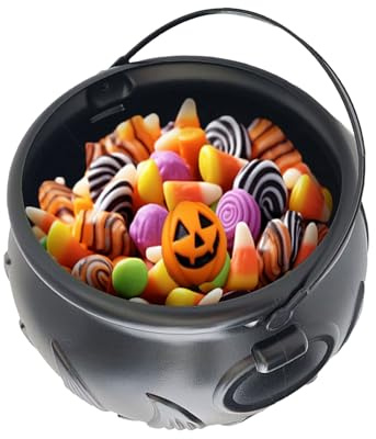 Générique Chaullons de sorcières - 25x16,5 cm, Chaudron en Plastique Noir | et décoratif - Pot de Porte-Bonbons avec poignée - Candy-Candy - Halloween Party Decorations Supplies