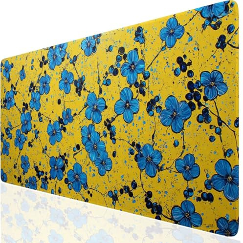 Blume Mauspad XXL, Blau Mousepad 1000x400x3mm mit Genähten Kanten, Mauspad Großes Schreibtischauflage, Gaming Mousepad Wasserdicht und rutschfest, Desk Mat Vernähte Kanten für MacBook, Laptop DE-7569