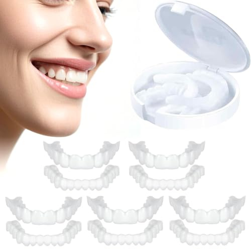 5 Coppie Faccette Denti, Faccette Denti Finti a Scatto Superiore e Inferiore, faccette dentali, denti finti, Protesi Dentarie Cosmetici Temporanee,per Uomini e Donne Copertura di Denti Imperfetti