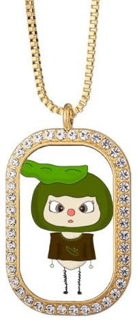 Fagioli Verdure Verde Delizioso UU Collana Ciondolo Diamante Cristallo Gioielli D'oro