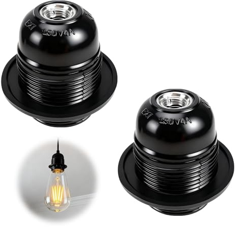 2PCS Edison Screw ES E27 Lamp Holder, Light Bulb Pendant Socket with 10mm Threaded Shade Lampshade Ring Entry Light Bulb Holder for Table Ceiling Pendant Lamp Parts, Energy Class A