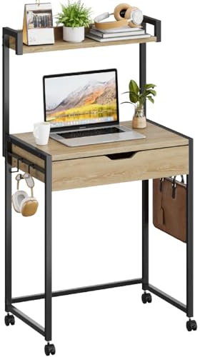 Bestier Kleiner Computertisch 64CM mit Stauraum und Schubladen, geeignet für Arbeitszimmer, Schlafzimmer, Wohnzimmer und kompakte Räume（Grau）