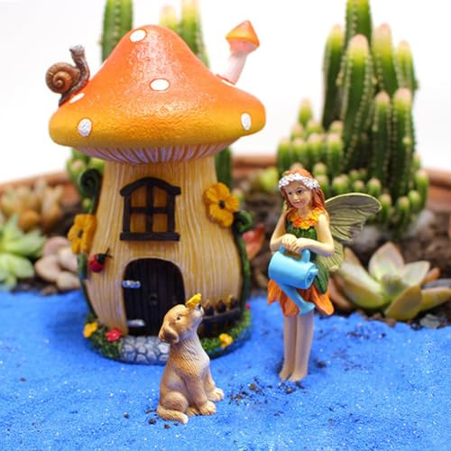 Vilgftyiet Kit de maison de fée miniature en résine avec maison champignon et ornements d'animaux pour décoration de jardin, 6 pièces