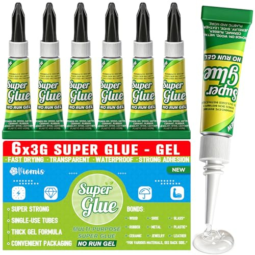 Viomis Super Glue Gel, Clear Glue, 3 Gram (Pack of 6) | All Purpose Glue for Wood Plastic Metal, Instant Superglue All Purpose Multipack Cyanoacrylate Adhesive Repair