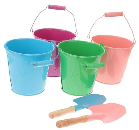 Parliky Set da 6 Pezzi Giocattoli Secchiello di Ferro Colorato, Secchiello per Sabbia da Spiaggia e Giardino con Pala, Gioco Manuale per Asilo e Attività All’aperto Colore Colore Casuale