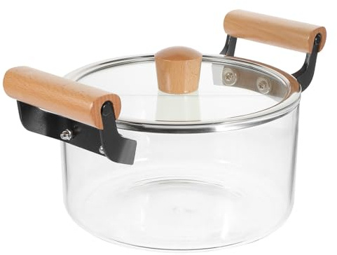 FUNNETOYU Marmite en Verre 2,5 L Transparente Résistante la Chaleur Double Anse, Casserole Ménagère pour Cuisson au Gaz et Micro-ondes, Soupière Pratique pour Soupe et Nouilles, Ustensile
