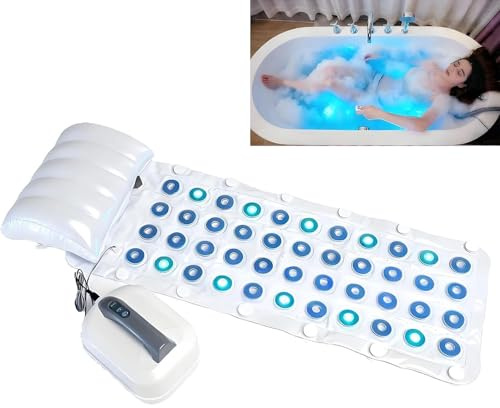 SPA De Burbujas para Bañera – 6 Velocidades con Mando, Almohada Gonflable, Iluminación LED Multicolor, Superficie Antideslizante, Largo 110 Cm para Relax Total