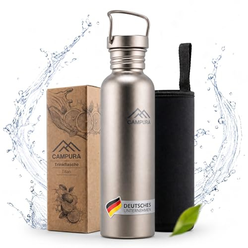 Campura Titan-Trinkflasche 750 ml – leicht, auslaufsicher & mit Tragebügel | 152 g inklusive Verschluss · 26 cm hoch, Ø 7 cm · Schraubdeckel mit Silikondichtung · Tragetasche inklusive
