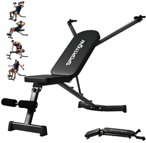 SPORTNOW Hantelbänk, vikbar träningsbänk med bensträckare, 300 kg belastning