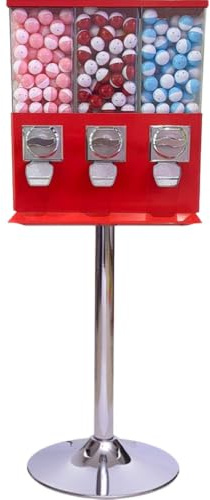 Godisautomat Med Trippelutmatare Red | Kommersiell Myntautomat, Kapacitet 300 Enheter (27 Mm) / 200 Enheter (32 Mm), För Godis, Tuggummi Och Kapslar