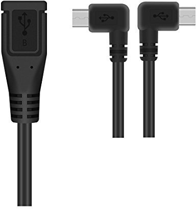 LOKEKE Micro USB Female to Male Extension Cable With Left and Right Angle 25cm,Syncing and Charging Date Cable (Male Extension Cable)