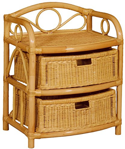 korb.outlet Regal aus echtem Rattan 2 Schübe Rattan-Kommode Badregal mit Schubladen aus Naturmaterial Rattanschrank Natur (Honig)