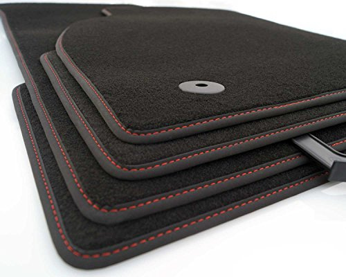 kh Teile Fußmatten für Astra K (Ziernaht Rot) Premium Velours Matten Autoteppich Set Schwarz, 4-teilig, Original Befestigung