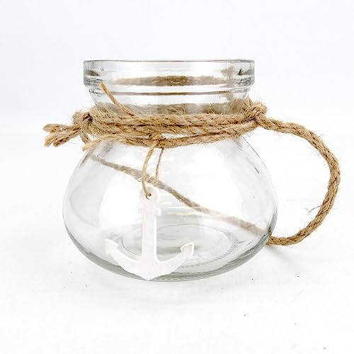 Maritime Dekoration Teelichtglas mit Sand und Anhänger Anker Windlicht aus Glas mit Sand und Muscheln