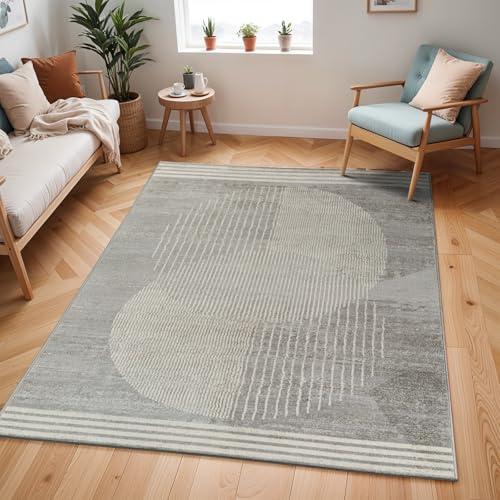 Livabliss Mombasa Teppich Wohnzimmer Boho, großer Teppich Schlafzimmer 160x216 cm - Teppiche für Esszimmer mit geometrischem Muster, Skandinavischer Wohnzimmerteppich modern in Grau, Creme