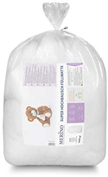 Merino® - Füllwatte 3Kg Beutel - Füllmaterial Watte aus 100% Polyester - Hochwertige Füllwatte für Kuscheltiere - Bastelwatte formbeständig und extra flauschig - Kissenfüllung extra ergiebig