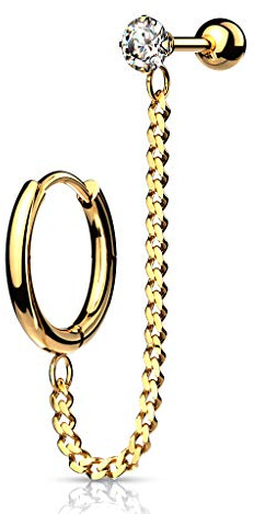 beyoutifulthings 1 Knorpel Ohr-stecker Klick-Creole Kette 4cm Zirkonia Clear 3mm Cartilage Labret Piercing-s Tragus viele Farben Edelstahl Schraub-Verschluss