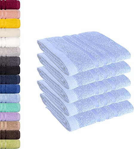 Lavea® Juego de 5 Toallas de Invitado 30x50 cm de Rizo 100% Algodón - Suaves y Absorbentes Toalla de Mano – Casa, Hotel y SPA – Azul Delfín