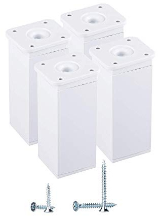 (Pack of 4 pcs) White Height Adjustable Furniture Legs Angular Profile: 40 x 40 mm, Materials: Plastic, Aluminium, Screws Included (4, 10 cm Height)