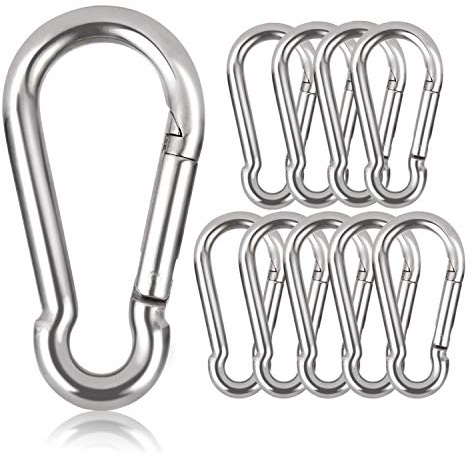 Lot de 10 mousquetons Porte-clés - Diamètre 6 mm - Charge maximale 160 kg - Crochets d'escalade galvanisés (Φ6 x 60 mm)