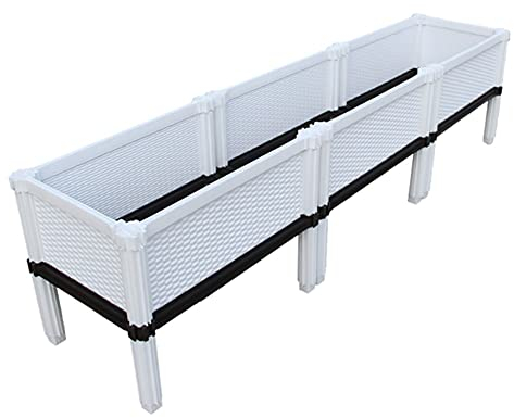 BBGS Hochbeet-Kits, Erhöhte Gartenbetten Aus Kunststoff mit Klammern Blumen Gemüse, Draußen Drinnen Pflanzkastenbehälter für Garten Patio Balkon (Color : White, Size : 150x33x37cm)