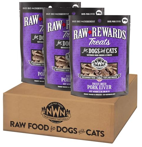 Northwest Naturals Raw Rewards Freeze-Dried Pork Liver Treats for Dogs and Cats - Bite-Sized Pieces - Healthy, 1 Ingredient, Human Grade Pet Food, All Natural - 3 Oz (Pack of 3)