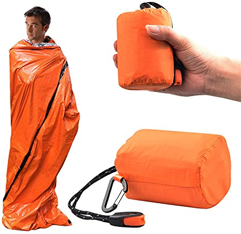 YUTOU Notfall Überleben Schlafsack, Ultraleicht Hitzeabweisend Kälteschutz Rettungszelt, Wasserdicht Notfalldecke, Survival Biwaksack, mit Überlebenspfeife und Kletterschnalle für Outdoor