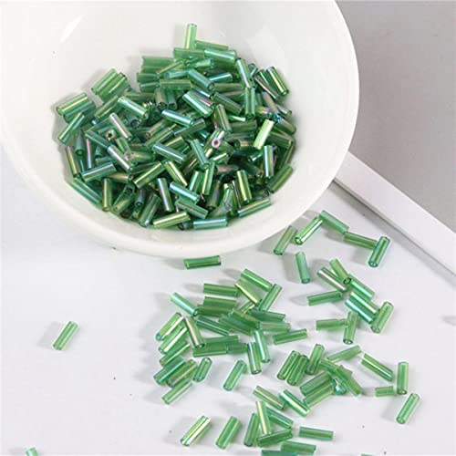 400Pcs Transparent Glasrohrperlen 2 * 6mm Silberkern Tschechische Glas Seed Bugle Perlen Stickerei Schmuck DIY Kleidungsstück Zubehör-AB Dunkelgrün