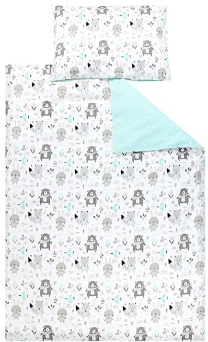 TupTam Kinder Bettwäsche Gemustert 2-Teilig Wendebettwäsche, Farbe: Bären/Füchse/Mint, Größe: 135x100 cm