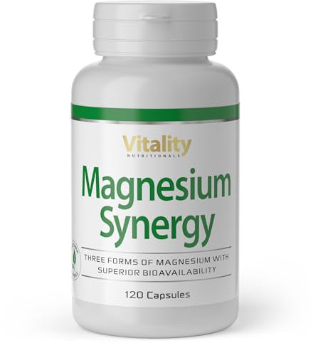 Magnesium Synergy 3-Fach Power: Magnesium Citrat, Glycinat & Malat, 120 Kapseln Hochdosiert, Premium Komplex Vegan, Laborgeprüft Vitality Nutritionals von Vitamin Express