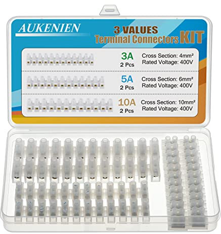 AUKENIEN Electrical Connector Blocks Kit 3 Values 6pcs 3A 5A 10A Terminal Block Strip 3 5 10 Amp Electric Wire Connectors White Choc Blocks Connecting for Wiring Cable