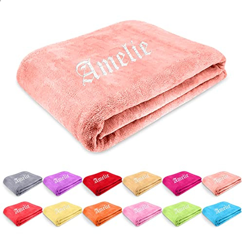 papasgix Personalisierte Decke mit Namen oder Wunschtext Bestickt Kuscheldecke Premium Kinder weiche softe Sofadecke/Wohndecke Personalisiert Geschenke