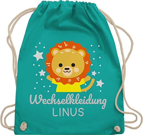 Turnbeutel Rucksack - Kita Beutel Wechselsachen Jungen - Wechselkleidung Löwe - Unisize - Türkis - kinderturnbeutel wechselbeutel personalisierte löwen stoffbeutel kindergartenbeutel