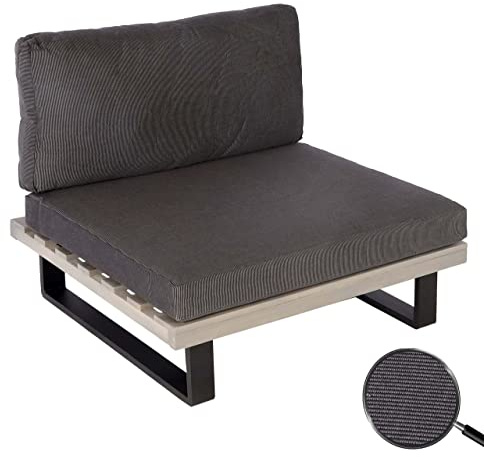 Mendler Lounge-Sessel HWC-H54 Akazie - grau, Polster dunkelgrau | Garten-Sessel, Spun-Poly, Holz, MVG-Zertifiziert, Aluminium