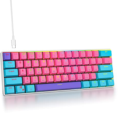 SOLIDEE mechanische Gaming Tastatur 60 Prozent,61 Tasten kompakte mechanische Tastatur RGB Hintergrundbeleuchtung,60% Prozent Tastatur mechanisch QWERTY,Roter Schalter für Win/Mac PC Laptop(61 Pink)
