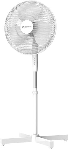 Ventilatore a Piantana 45 Watt Metallo ABS 3 Pale 3 Velocità Diametro 40 Oscillazione Inclinazione Altezza Regolabile (Bianco)