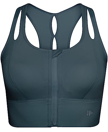 Yvette Sport BH Hollow-Out Ringerrücken Starker Halt Große Brüste mit Vorderverschluss,Dunkelblau,XL