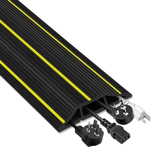 Floor Cable Cover, 3 Meters Cable Protector, Outdoor Cable Cover Rubber Wire Cover 3 Cord Channels, Floor Cable Tidy for Home, Office, Workshop, Warehouse, Garage