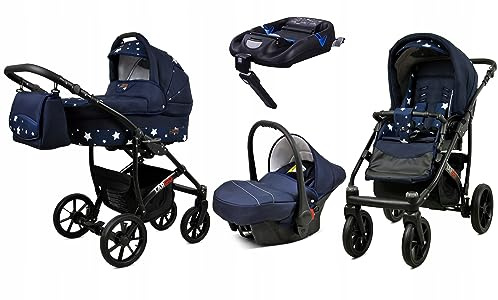 BabyLux® Kinderwagen Set 4 in 1 - Largo - incl. Babywanne, Buggy Sportsitz, Auto-Babyschale, ISOFIX-Basisstation - Autositz - Kinderwagenset - Kombikinderwagen mit Wickeltasche usw.