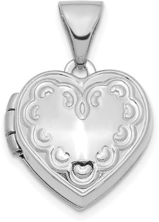 JewelryWeb Halskette mit Herz-Medaillon, 14 Karat Weißgold, verziert, 13 mm, für Damen