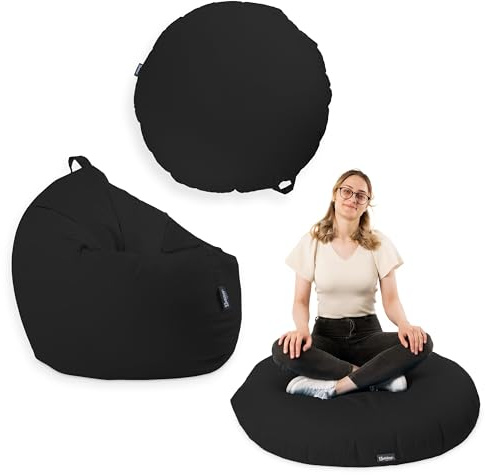BuBiBag Premium 2-in-1 Sitzsack mit Füllung für Kinder & Erwachsene | Outdoor & Indoor | Sitzkissen Bodenkissen | Spielen & Entspannen | Wasser- und schmutzabweisend (Schwarz, 100 cm)