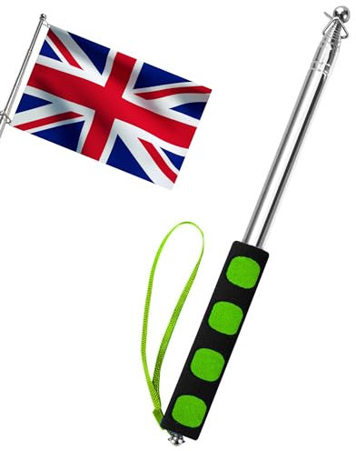 Heveer Telescopic Flag Pole 2M Stainless Steel Handheld Flag Pole Portable Extendable Flag Pole Telescopic Flagpole for Teacher Tour Guide Camping Green