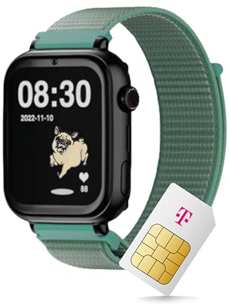 SaveFamily SaveWatch+ Kinder Smartwatch mit Telekom SIM-Karte + 30€ Amazon-Gutschein nach Registrierung - Kinderuhr mit GPS und Anruf Funktion, Nachrichten, Schulmodus, SOS (Mint | Schwarz)