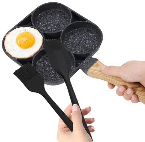 TuToing Poele a Pancakes, 4 Trous Poêles à Omelette, Poêle Pancakes Antiadhésive pour Pancakes Hamburger Petit Déjeuner Cuisinière à Gaz et Cuisinière à Induction