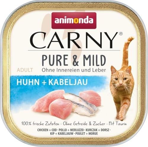 animonda Carny katter, våtfoder, ren & mild kyckling torsk (32 x 100 g), lättsmält kattfoder för känsliga katter, våtfoder för känsliga katter, utan spannmål utan socker