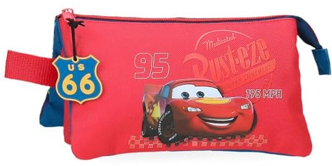Disney Joumma Bags, Cars RD Trip, Federmäppchen für die Schule, Kulturbeutel für Kinder, aus Polyester., rot, Dreifachmäppchen