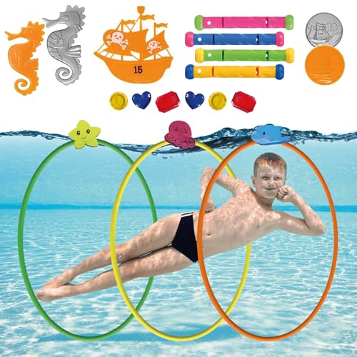 OceanHunt® Gioco da Immersione Subacquea | Giochi per Piscina per Bambini | Caccia al Tesoro dei Pirati, Cerchi | Giochi per l’Apprendimento per Bambini | Giocattolo Acquatico | OriginalCorner®