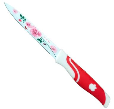 Super Mundo - Cuchillos de Cocina de Cerámica con Flores,ideal para Cortar Verduras y Frutas (94061) (Rojo)