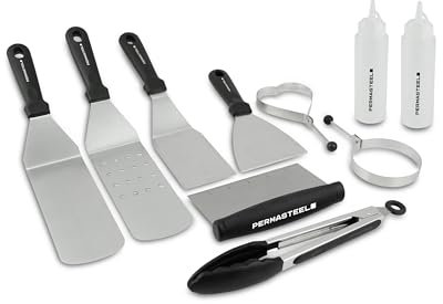 Permasteel Grill Zubehör | 10-Teiliges Grillbesteck Set für Gasgrill | Grillzange und Grillspachtel aus Edelstahl