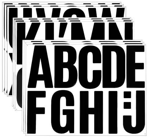 ZEYIYER 102 Autocollants De 9 Feuilles De Lettres De L'Alphabet - 10,2 Cm - Grandes Lettres à Coller - En Vinyle - Pour BoîTe Aux Lettres, Panneaux D'Affichage (Noir)